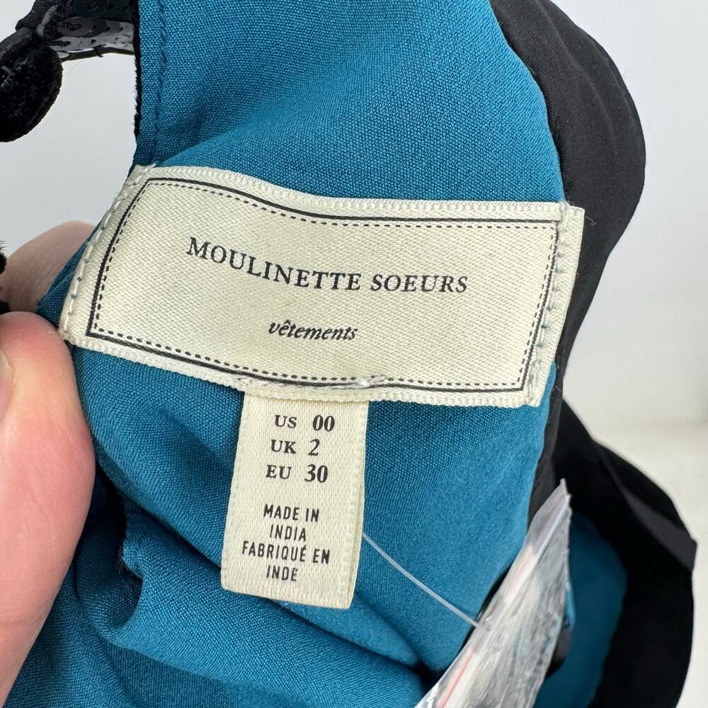 NEW Anthropologie Moulinette Soeurs Velvet Burnout Slip Dress 00 Black Beaded - Picture 10 of 12